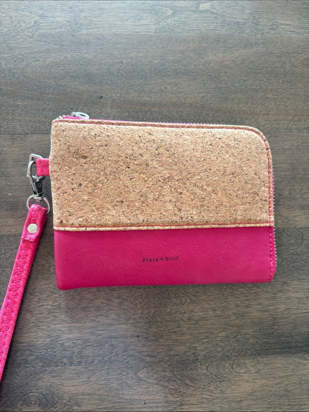 Pixie Mood Pink Cork Trim Wristlet